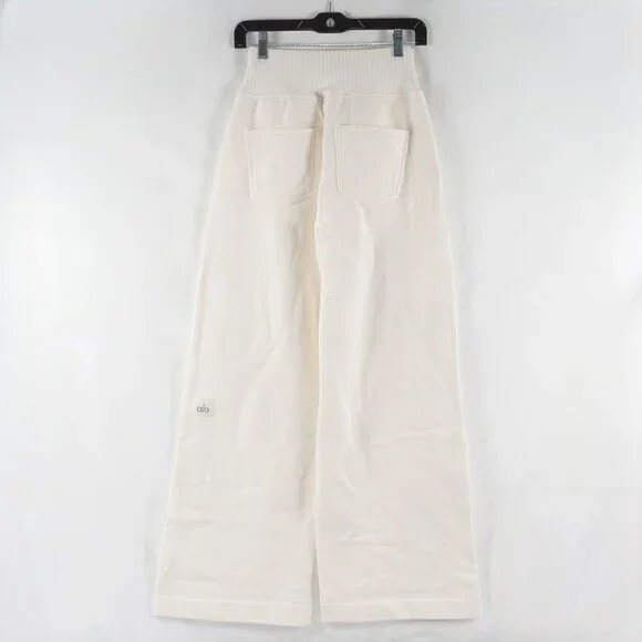 Alo Yoga Cropped Serenity Coverup And Serenity Wide Leg Sweatpant Set In Ivory - Picture 7 of 9